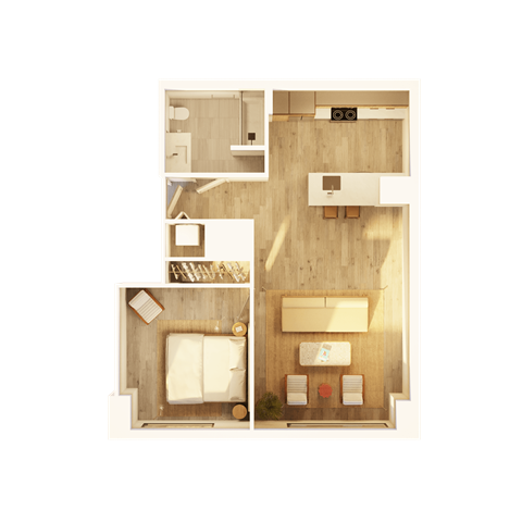 Floor plan for 1 bed, 1 bath